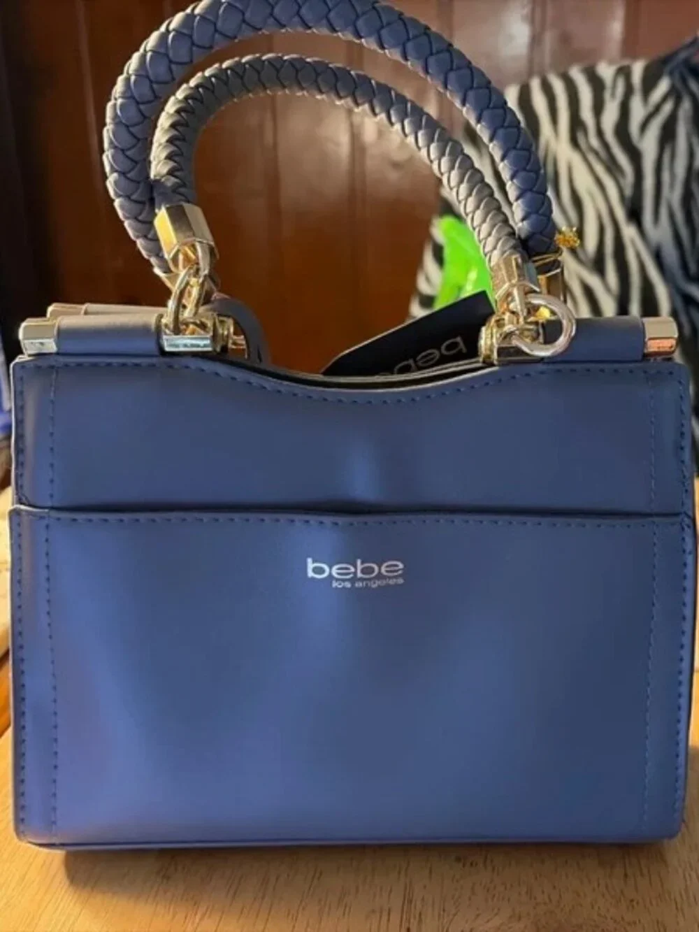 bebe Gray Braided-Handle Satchel